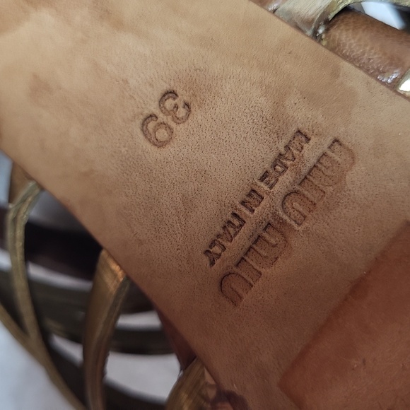 Miu Miu Platform Strappy Brown/ Gold Heels Sandals 39/8.5 Authentic leather - Picture 12 of 16